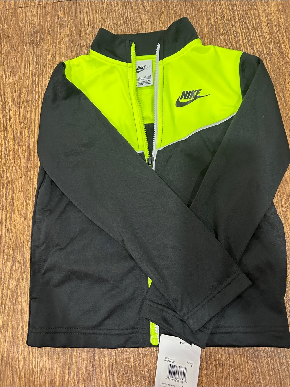 Nike Kids Black and Neon Green Zip Swim Rashguard